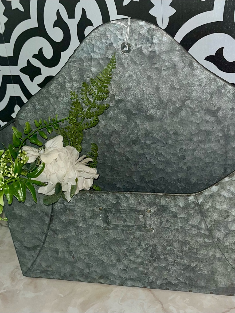 Kirklands Galvanized Metal Wall Pocket in Gray